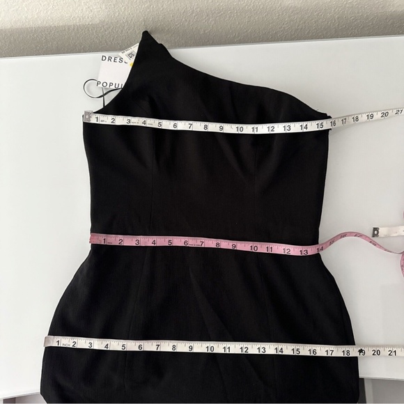 NEW Dress the Population [ Medium ] Amy One Shoulder Crepe‎ Gown in Black - Picture 3 of 14